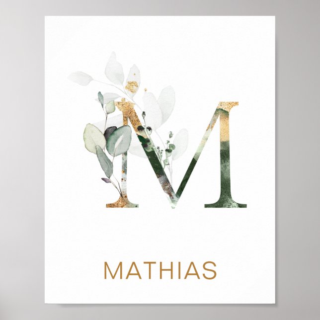 Letter M Monogram Green & gold foliing Kinderzimme Poster (Vorne)