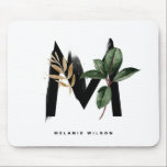 Letter M Monogram Tropical Blätter Personalisiert Mousepad<br><div class="desc">Individuell anpassbarer Buchstabe M Monogramm Mousepad mit tropischen Palmenblättern in Aquarellfarbe,  Imitaten Blattgold und schwarzen Aquarellpinsel Akzenten. Personalisieren Sie dieses Mousepad in tropischer Monografie nach Ihrem Namen oder anderen Details. Dieses Mousepad mit dem Buchstaben M Monogramm wird als Geschenk perfekt sein. Andere Briefe sind verfügbar.</div>