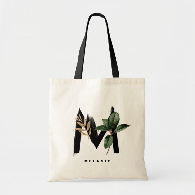 Letter M Monogram | Tropische Blätter Bridesmaid Tragetasche (Vorne)