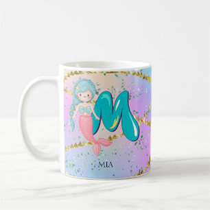 Letter M Monogram Watercolor Niedlich Mermaid Kind Kaffeetasse