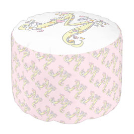Letter M Monogramm Anfangsherzen Rosa weißer Pouf Hocker