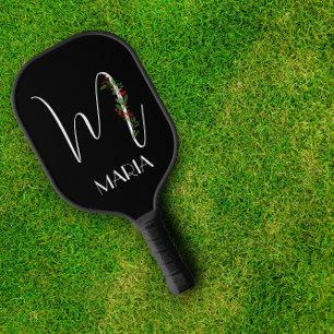 Letter M Monogramm rote Aquarellfarbe Schwarz Pickleball Schläger