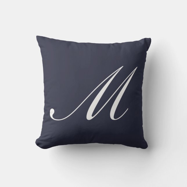 Letter M Navy Blue Monogram Pilze Kissen (Vorderseite)