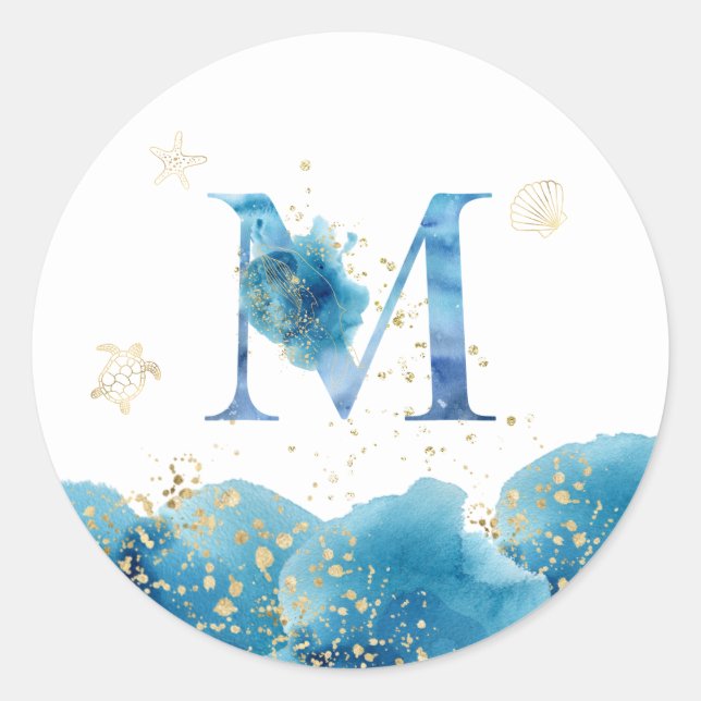 *~* LETTER M - Sea Ocean Beach Umschlag Aufkleber (Vorderseite)