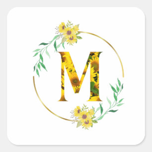 Letter M Sonnenblumenmuster Quadratischer Aufkleber