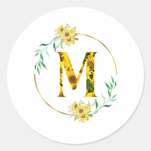 Letter M Sunflower pattern  Runder Aufkleber (Vorderseite)