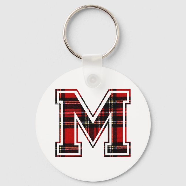 Letter M Vorname Monogram Initial Tartan Print Schlüsselanhänger (Vorderseite)