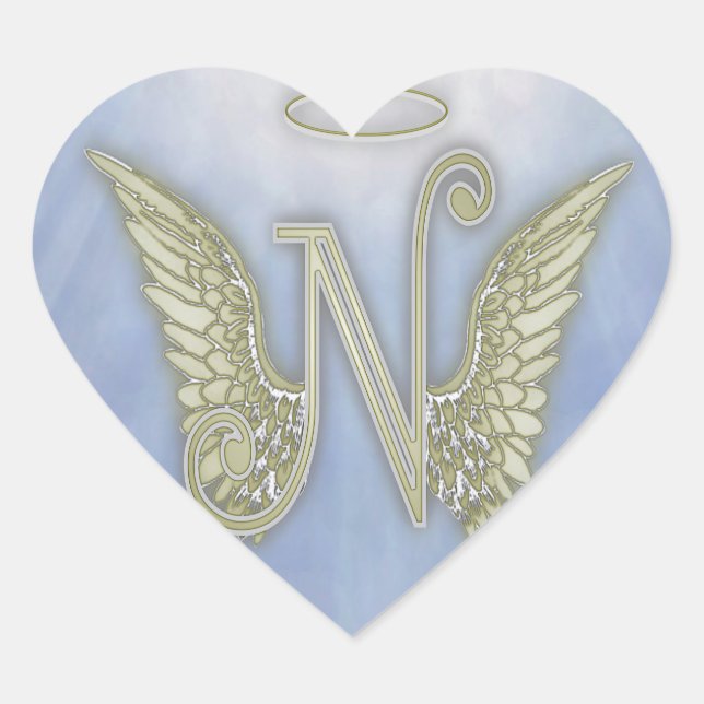 Letter N Angel Monogram Herz-Aufkleber (Vorderseite)