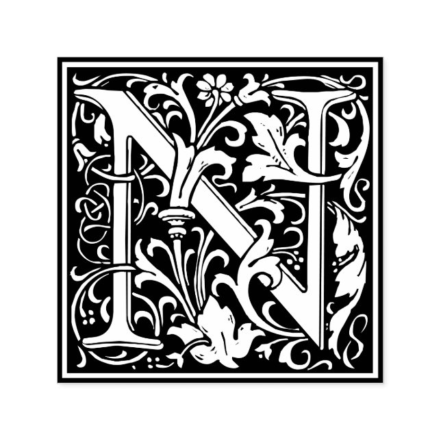 Letter N Art Nouveau Schwarz/Weiß Tile Permastempel (Design)