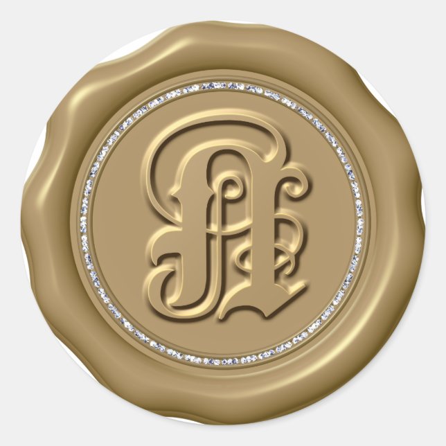 *~* Letter N Diamond Circle GOLD Wax Siegel Sticke Runder Aufkleber (Vorderseite)