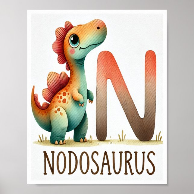 Letter N, Dinosaur Alphabet Watercolor Poster (Vorne)