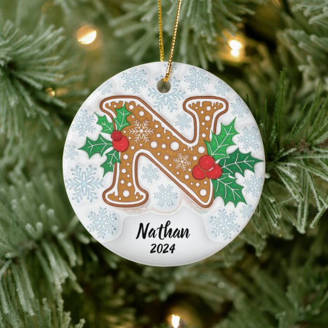 Letter N Individuelle Name Monogram Keramik Ornament (Baum)