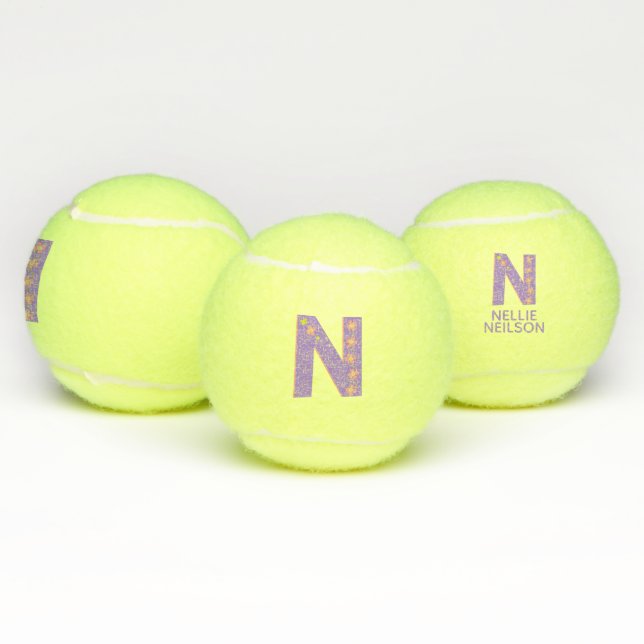 Letter N-Mädchen, personalisiert lila Tennisbälle (Multi)