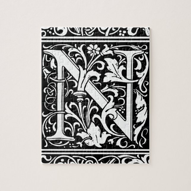 Letter N Mittelalterliche Monogram Art Nouveau (Vertikal)
