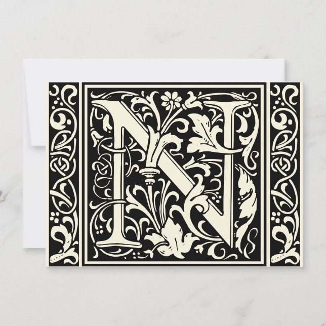 Letter N Mittelalterliche Monogram Art Nouveau Einladung (Vorderseite)
