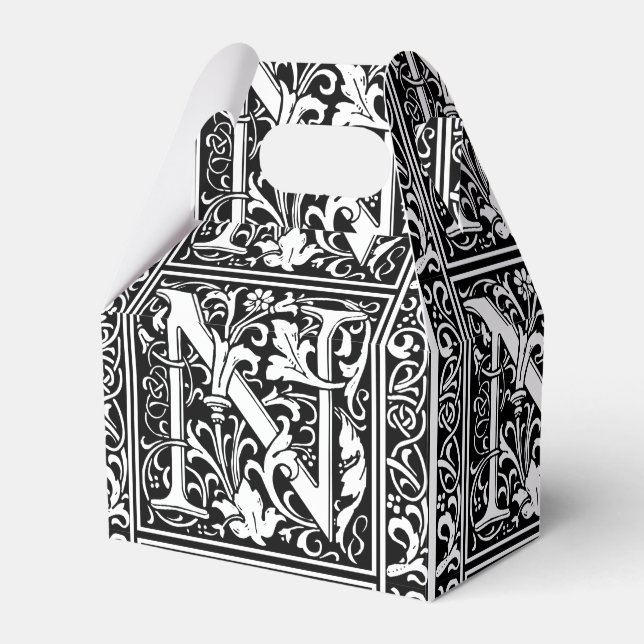 Letter N Mittelalterliche Monogram Art Nouveau Geschenkschachtel (Vorderseite)