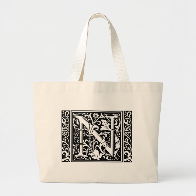 Letter N Mittelalterliche Monogram Art Nouveau Jumbo Stoffbeutel (Vorne)