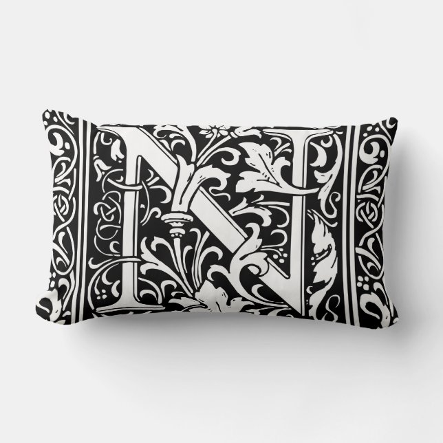 Letter N Mittelalterliche Monogram Art Nouveau Lendenkissen (Vorderseite)