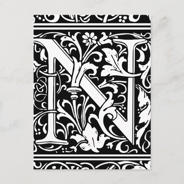 Letter N Mittelalterliche Monogram Art Nouveau Postkarte (Vorderseite)