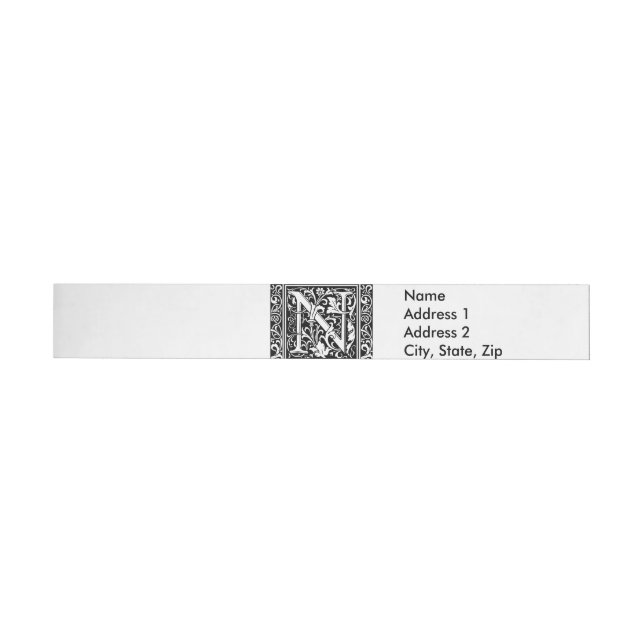 Letter N Mittelalterliche Monogram Art Nouveau Rundum-Adressaufkleber (Person)