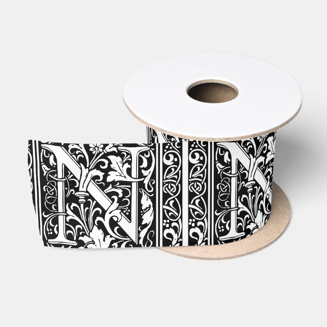 Letter N Mittelalterliche Monogram Art Nouveau Satinband (Spule)