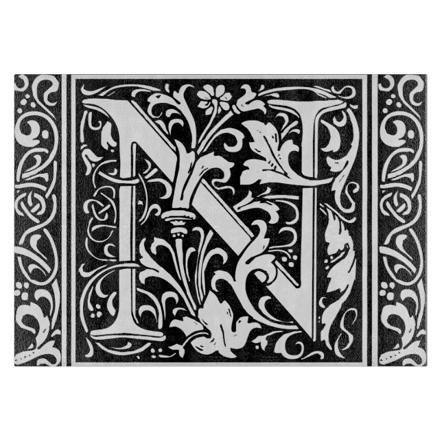 Letter N Mittelalterliche Monogram Art Nouveau Schneidebrett (Vorderseite)