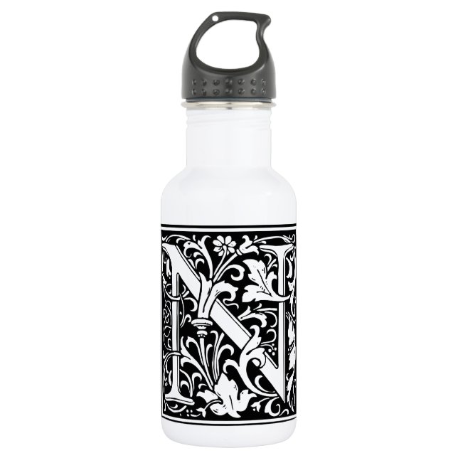 Letter N Mittelalterliche Monogram Art Nouveau Trinkflasche (Vorderseite)