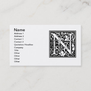 Letter N Mittelalterliche Monogram Art Nouveau Visitenkarte