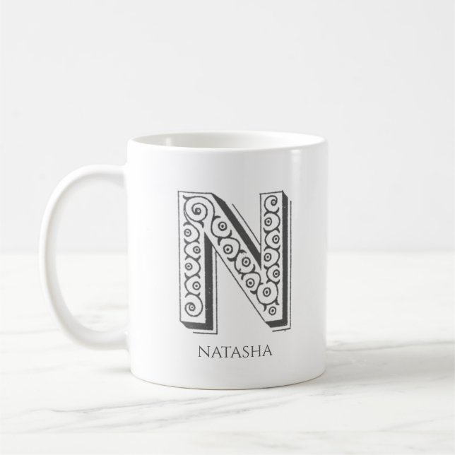 Letter N Monogram Modern Name Kaffeetasse (Links)