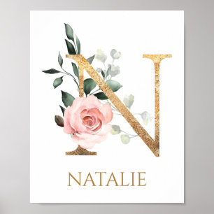 Letter N Monogram Pink Rosa Kinderzimmer Poster