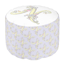 Letter N Monogramm Anfangsherzen Rosa weißer Pouf Hocker