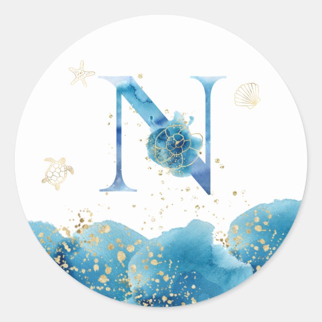 *~* LETTER N - Sea Ocean Beach Umschlag Aufkleber (Vorderseite)