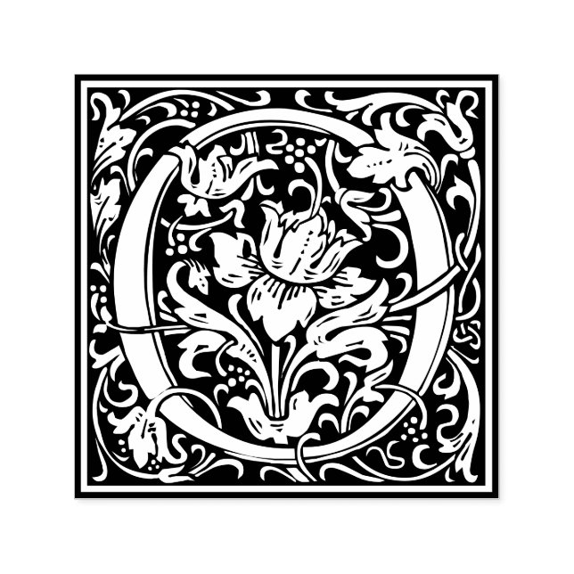 Letter O Art Nouveau Schwarz/Weiß Tile Permastempel (Design)