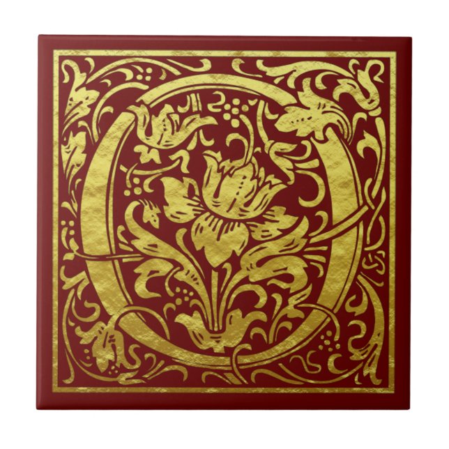 Letter O First Letter Imitats Gold Red Fliese (Vorderseite)