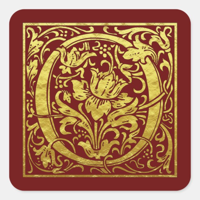 Letter O First Letter Imitats Gold Red Quadratischer Aufkleber (Vorderseite)