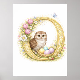 Letter O Gold Spring Nature Monogram Owl Kids Poster