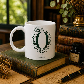Letter O Linocut Botanical Personalized Mug Kaffeetasse
