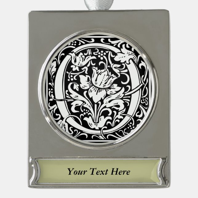 Letter O mittelalterliche Monogram Art Nouveau Banner-Ornament Silber (Vorderseite)