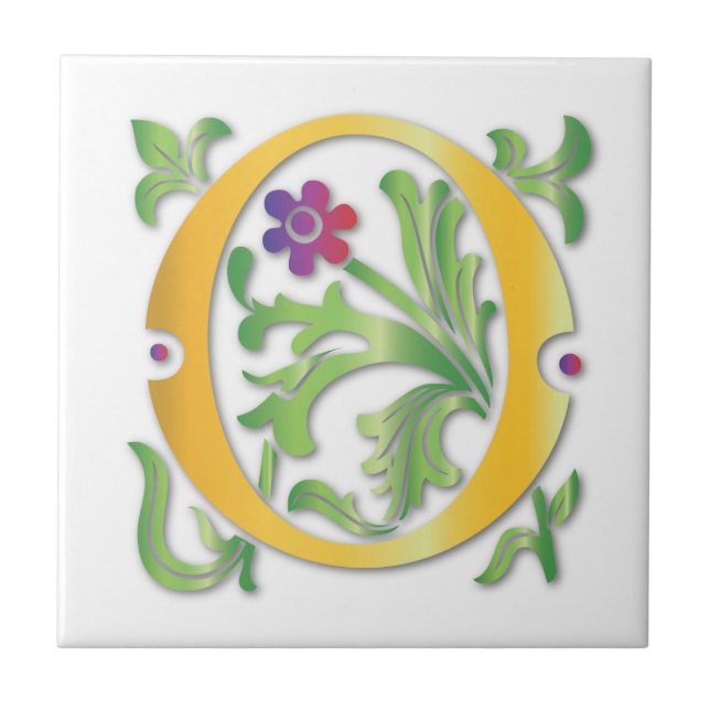 Letter O Monogram-Lilie Fliese (Vorderseite)