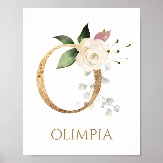 Letter O Monogram white creme Rose Kinderzimmer Po Poster (Vorne)