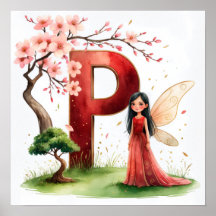Letter P Bonsai Tree Fairy Poster Japanese Garden