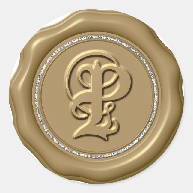 *~* Letter P Diamond Circle GOLD Wax Siegel Sticke Runder Aufkleber (Vorderseite)
