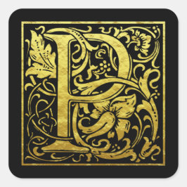 Letter P Erste Buchstaben Imitate Gold Schwarz Quadratischer Aufkleber