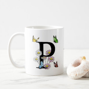 Letter P Floral Butterfly Monogramm Kaffeetasse