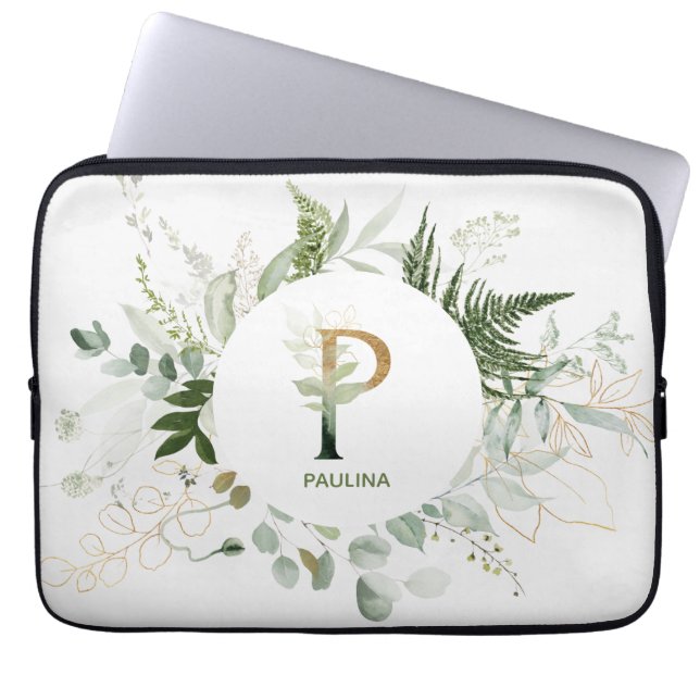 Letter P Foliage Wreath Laptop Sleeve (Vorderseite)
