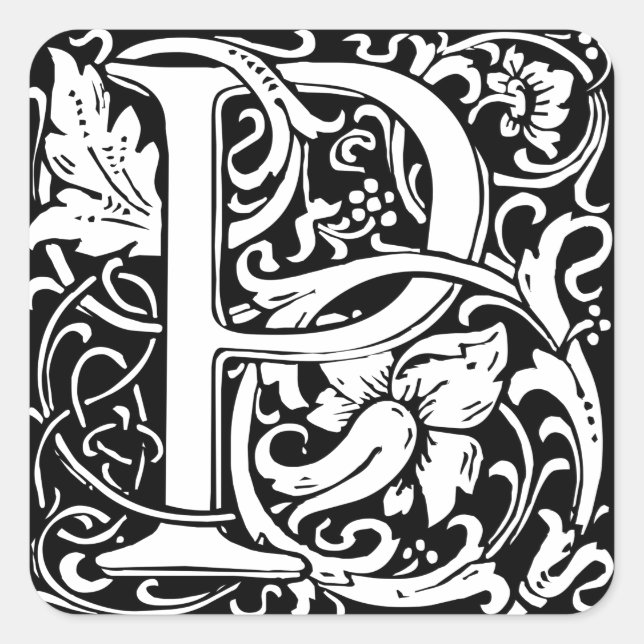 Letter P Medieval Monogramm Vintag Quadratischer Aufkleber (Vorderseite)