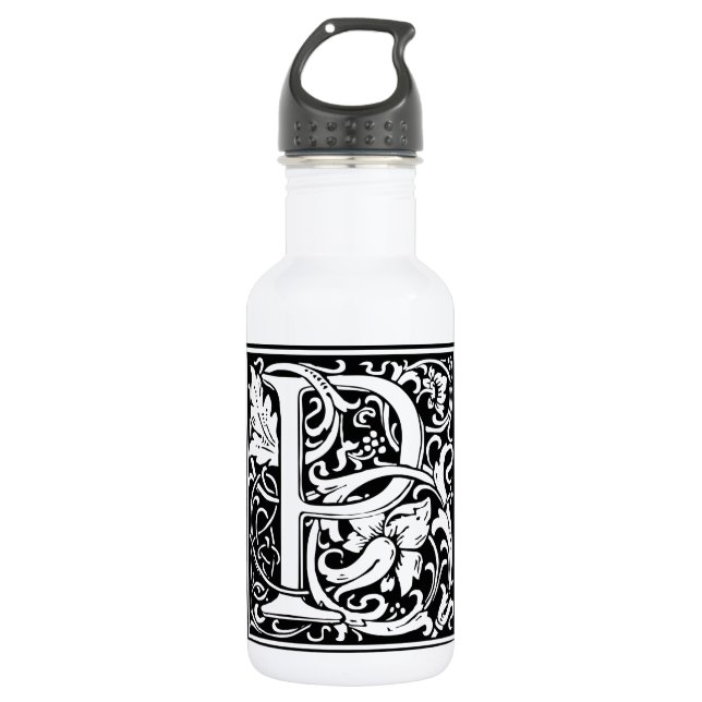 Letter P Mittelalterliche Monogram Art Nouveau Edelstahlflasche (Vorderseite)