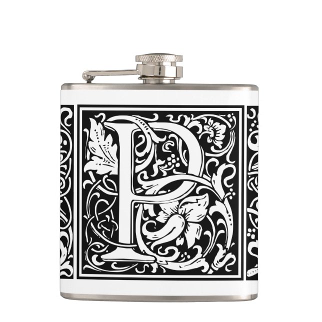 Letter P Mittelalterliche Monogram Art Nouveau Flachmann (Vorderseite)