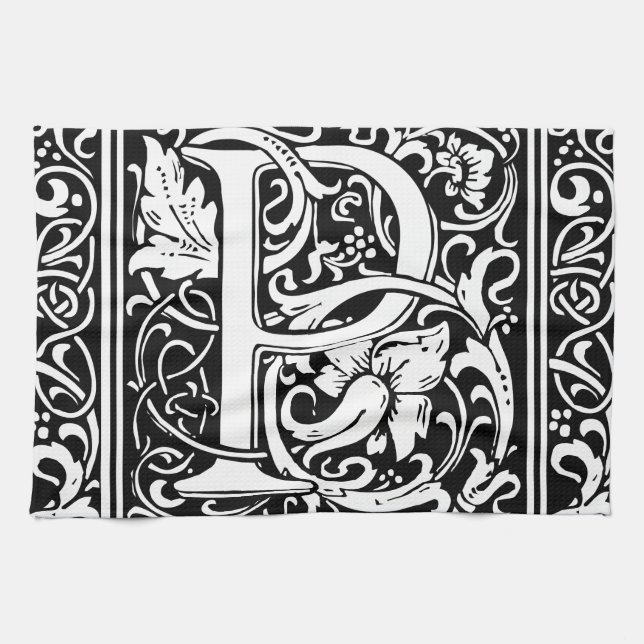 Letter P Mittelalterliche Monogram Art Nouveau Küchentuch (Horizontal)
