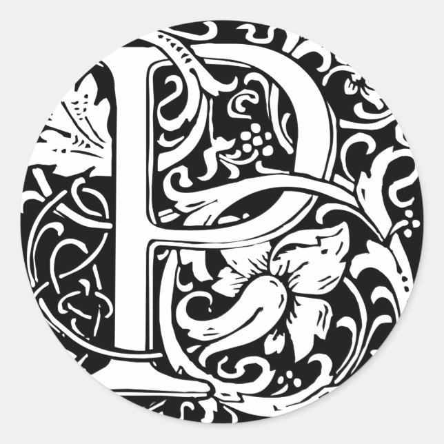 Letter P Mittelalterliche Monogram Art Nouveau Runder Aufkleber (Vorderseite)